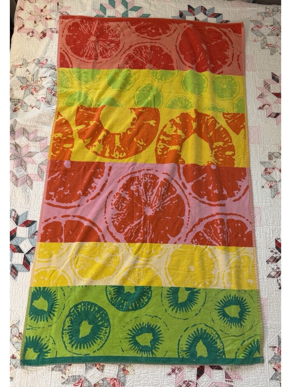 HUGE Kirkland Color Block Vibrant Fruit Print Thick Egyptian Cotton Beach Towel